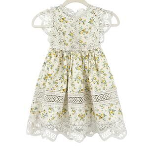 Trish Scully Girls Cottagecore Prairie Spring Lace Flutter Sleeve Floral Dress 5